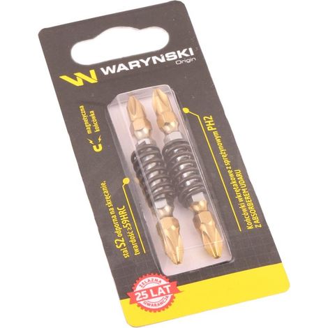 Puntas de destornillador con amortiguador de resorte PH2 65 mm Waryński, juego en blíster de dos piezas.