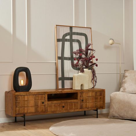 Meuble TV en bois 2 portes décor damier UDA (1/4)