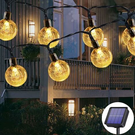 Guirnalda de luces solares para exterior, 50 LED, 7 m, 8 modos, impermeable, para jardín, árboles, patio, Navidad, bodas y fiestas (blanco cálido) (1/4)