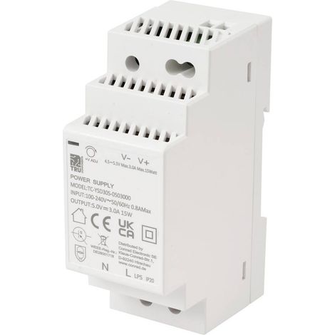 TRU COMPONENTS TC-13713368 Alimentation rail DIN Consommation (veille) 0.3 W 5 V/DC 3 A 15 W Nbr. de sorties:1 x Conten (1/4)