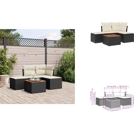The Living Store Salon de jardin 5 pcs avec coussins noir résine tressée - Meubles d'extérieur (1/3)