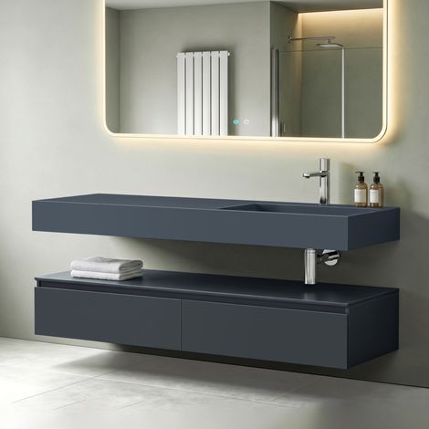 Mai & Mai Mobile Bagno Sospeso150x48x25cm, Mobile da Bagno con Lavabo in Antracite opaco, Antracite opaco, Seria Up