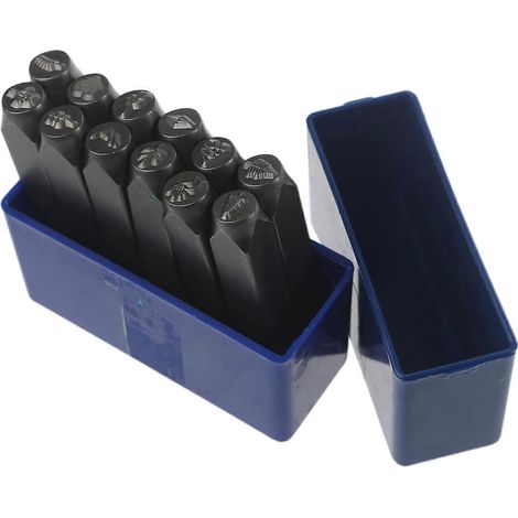 Set aus matten Metallstanzen zum Bedrucken von Metall, Leder und Holz.