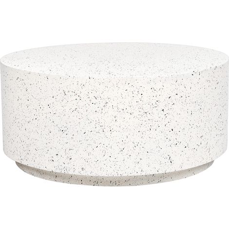 Mesa de centro MgO fibra de vidrio tapa redonda resistente a UV manchas óxido agua viento blanco con efecto terrazo Trezzo (1/5)