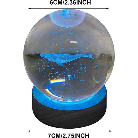 Boule Cristal LED 6cm Socle Bois Lumineux RGB Veilleuse Déco USB (1/5)