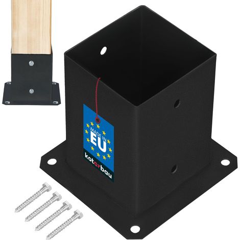 KOTARBAU® Support Poteau Bois - Acier Revêtu par Poudre - 100 x 100 mm - Noir - Pied de Poteau - Fixation Robuste - Résistant à la Corrosion (1/5)