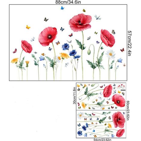 Pegatinas de ventana estáticas/decoraciones de pared 3054 cm, pegatinas de pared de flores y mariposas coloridas de PVC con motivos florales y vegetales, calcomanías decorativas visibles de doble cara