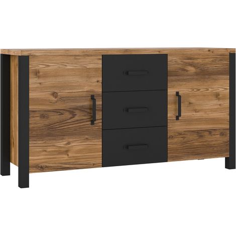 Cómoda Tornua 103, Abeto oscuro + Negro mate, Con cajones y puertas, Número de cajones: 0, 79x147x43cm (1/5)
