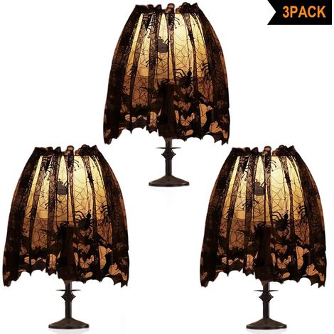 MINKUROW Halloween-Lampenschirm-Dekoration, schwarzer Spitzenband-Spinnennetz-Lampenschirm, für Partys, Heimdekoration, groß, 20 x 60 Zoll, 3 Stück (1/5)