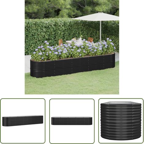 The Living Store Lit surélevé de jardin Acier enduit de poudre Anthracite - Jardiniere Surélevée - Bac À Fleurs - Pot De Fleurs Extérieur - Décoration Jardin - Plante Extérieure (1/5)