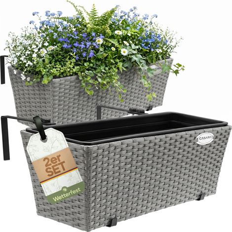 CASARIA® 2x Maceteros para Balcón 60x20x19 11L Incl. Soporte de Montaje Jardinera de Terraza Exterior Maceta Colgante Gris