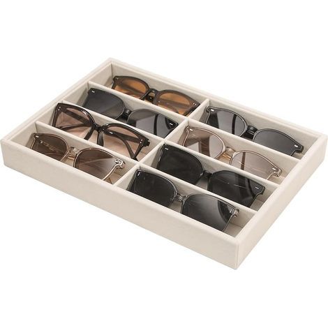 Caja para guardar gafas de sol, bandeja de terciopelo beige, para relojes y joyas, unisex (8 compartimentos) (1/5)