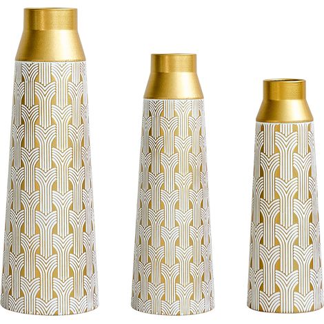 Set de 3 vases décoratifs en métal doré avec motif géométrique – Hauteurs 42, 51 et 60,5 cm (1/5)
