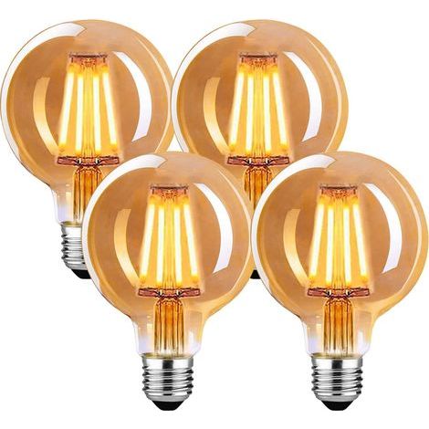 Bombilla LED vintage E27, regulable, 4W G80, luz blanca cálida 2700K, ideal para lámparas colgantes, de mesa y de pared (paquete de 4). (1/5)