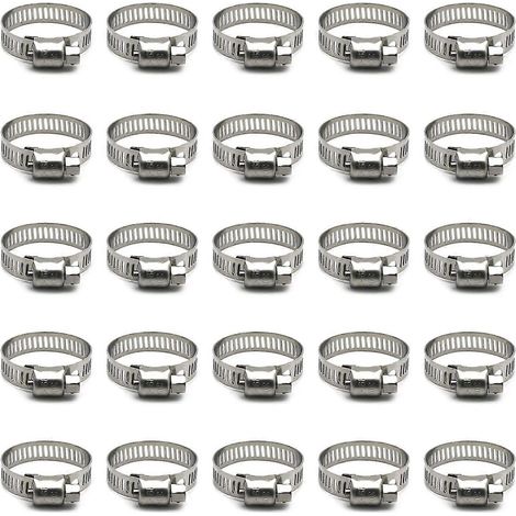 Lot de 25 colliers de serrage en acier inoxydable. Pour tuyau métallique à engrenage à vis sans fin de 3/4 po à 1-1/8 po (1/5)
