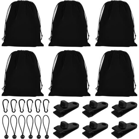 Sac de poids portable pour rideaux de tonnelle en plein air, sac de lestage de nappe, 6 mousquetons, 6 clips et 6 cordes élastiques, convient pour fixer des tentes (1/5)