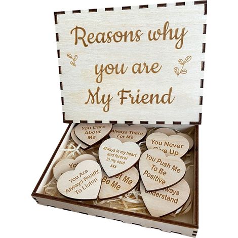 Boîte En Bois Et Cœurs En Bois - Lot De 10 Cœurs Personnalisés Avec Messages - Idée Cadeau Pour Ami - Décoration DIY Pour Mariage Anniversaire Fête (1/4)