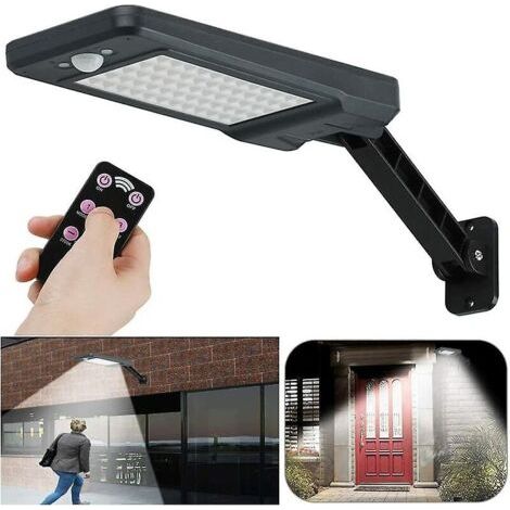 Lampes solaires extérieures étanches IP65, 60 LED, appliques murales LED avec télécommande, éclairage de sécurité solaire sans fil (1/5)