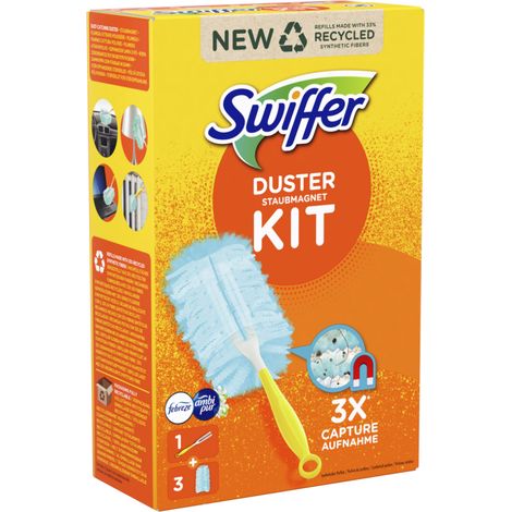Swiffer Staubmagnet Starterset (Griff + 3 Tücher), Staubwischer, gelb, mit Febreze-Duft