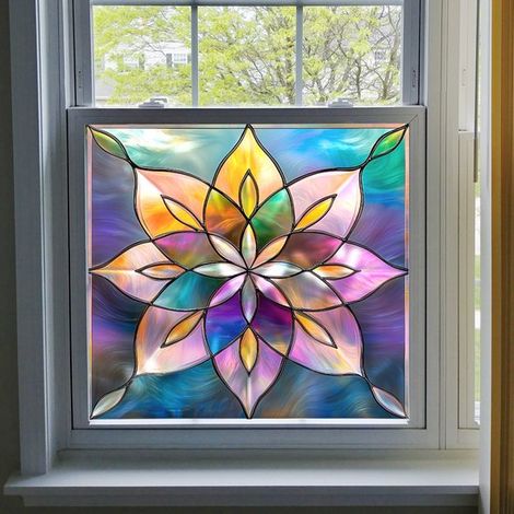 Pellicola per finestre non adesiva effetto vetrata arcobaleno，adesivi statici rimovibili in vinile per la privacy，50x54 cm (1/5)