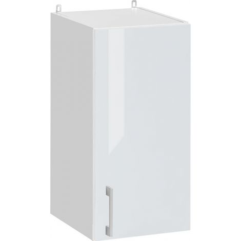 Cuisineandcie – Meuble haut de cuisine blanc brillant 1 porte L 30 cm – Charnières réglables – Amortisseurs pour fermeture silencieuse – Rangement verres