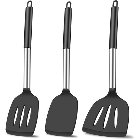 Spatula - Silicone Et Acier Inoxydable - Résistant À La Chaleur Jusqu'à 315 °C - Pour Poêles Antiadhésives - Lot De 3