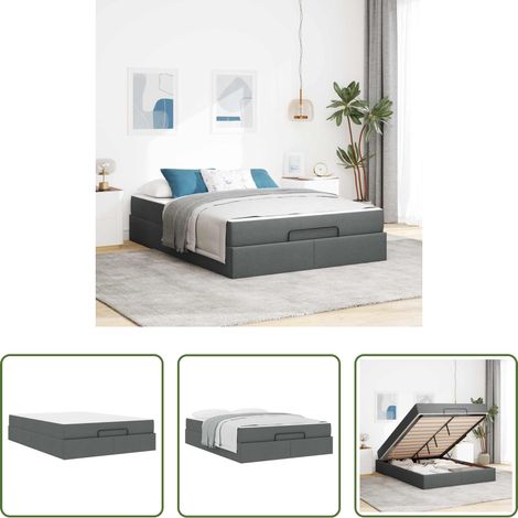 vidaXL Lit avec tiroirs -  Cadre de lit avec matelas avec matelas 2 pcs Gris Foncé tissu (1/5)
