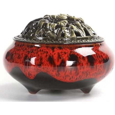 Brûleur d'encens - FOLAYA - Dragon en céramique - Rouge - 10x7,4x7,2 cm - Décoration intérieure