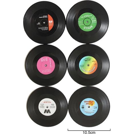 LP Lot de 6 sous-verres en vinyle Versteeg®, style rétro, vintage, ronds, pour les mélomanes (1/3)