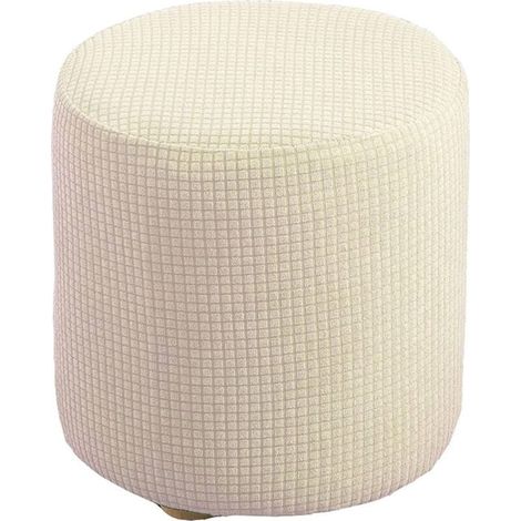 Ersandy – Housse de pouf extensible carrée/rond en jacquard doux – Protection repose-pieds – Fond élastique – Taille 30x30cm – Couleur blanc laiteux (1/5)