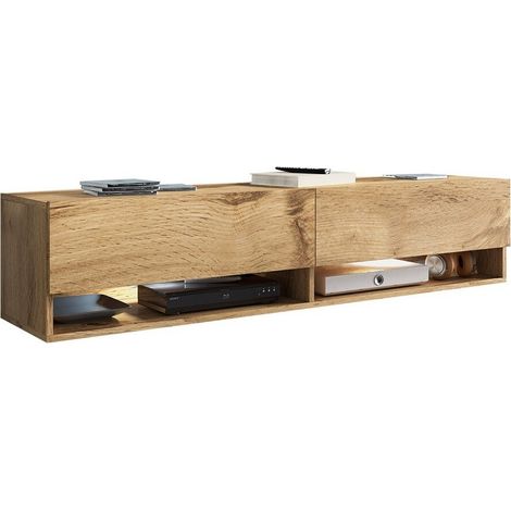 Mueble TV Sarasota 118, Roble wotan, Número de puertas: 2, Número de cajones: 0, 140x30x33cm, LED