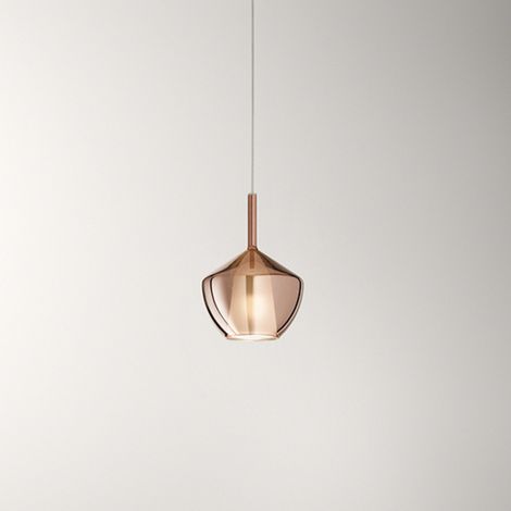 Suspension en verre borosilicate 20x27,5 cm, finition cuivre miroir, avec câblage E27 inclus, série 10S48250 par Perenz, design moderne.