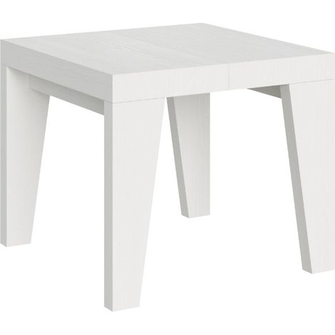 Petite table carrée extensible 90x90-246 Naxo 3 rallonges épaisses 2 pieds-Blanc-2 pieds-3 rallonges épaisses (1/5)