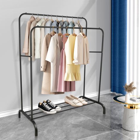 Portant à vêtements autonome, Lourde Porte-manteau, Portant à vêtements double tringle en métal, pour Salon, Chambre, Balcon, Noir (1/5)