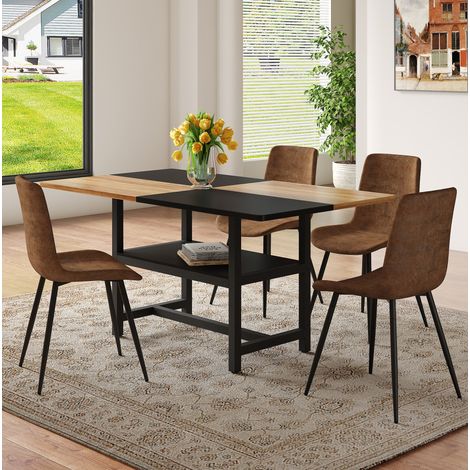Conjunto mesa de comedor 160x90x76 cm MDF y metal marrón, con almacenamiento integrado – MEUBLIV (1/5)
