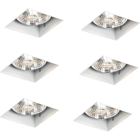 QAZQA Moderno Juego de 6 focos empotrables blancos GU10 70 mm sin marco - Oneon Acero Cuadrada Adecuado para LED Max. 6 x 50 Watt