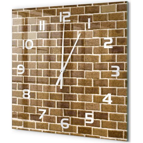 Grande Horloge Murale Carrée Décoration Maison Verre Trempé Style Contemporain Mur de briques 60x60 cm (1/5)