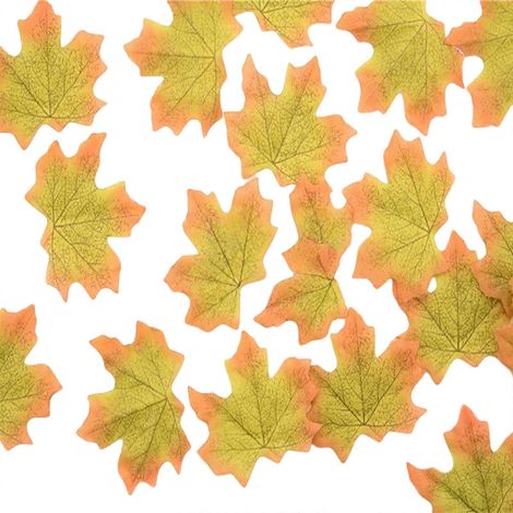50 feuilles d'érable artificielles de 8 cm de long avec nervures détaillées, multicolores, idéales pour les décors de mariage et les activités manuelles. (1/4)