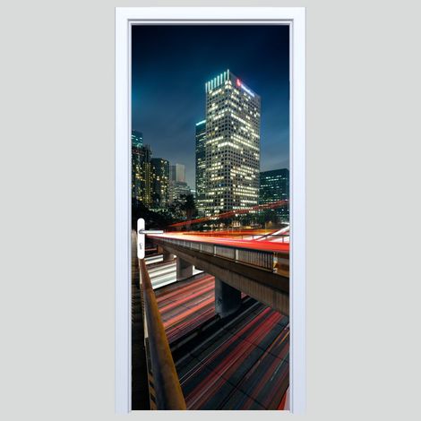 Adesivo per porta in tessuto "Luci della città di notte" 562PD