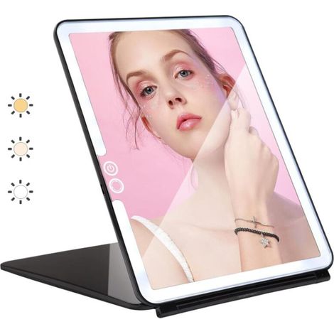 (Noir)Miroir Maquillage Lumineux avec 92 Lumières LED, 1000mAh USB LED Rechargeable, Écran Tactile Miroir de Voyage (1/5)