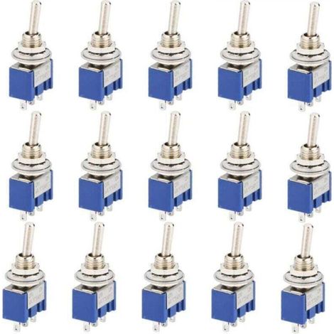 15 Piece Mini Rocker Switch, AC 125V 6A ON-OFF 3 Pin 2 Position SPDT Self-Locking Rocker Switch for Auto Parts Blue (1/5)