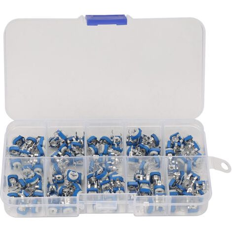 Lot de 100 potentiomètres réglables bleus et blancs (10 valeurs) avec boîte RM065 (1/5)