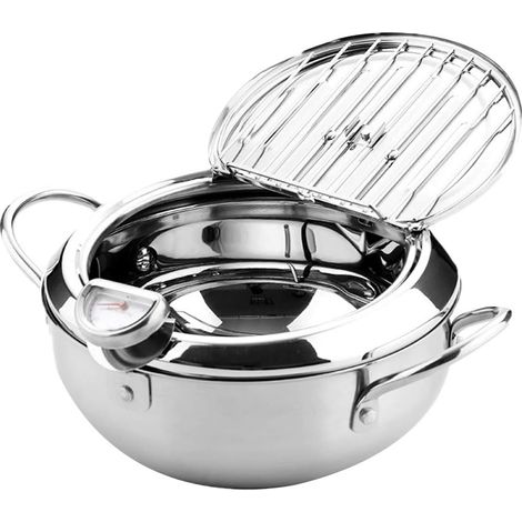 Friteuse Maison Portable avec Couvercle et Thermomètre Sauteuse pour Cuisson à Basse Température Compatible Induction et Gaz Batterie Cuisine et (1/3)