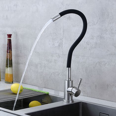 Grifo de cocina flexible de acero inoxidable G1/2 con manguera de silicona, caño flexible para fregaderos, mezclador monomando para lavadero o baño. (1/5)
