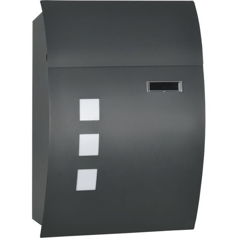 Gebogener Stahlbriefkasten mit 3 Einwurfschlitzen und 2 Sicherheitsschlüsseln, 45 x 10 x 32 cm, grau (1/5)