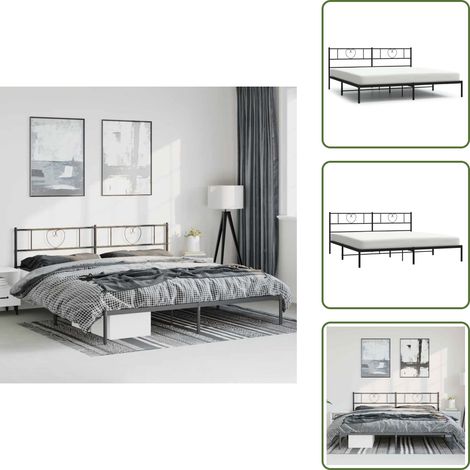 Cadre de lit métal sans matelas avec tête de lit noir 193x203cm - Cadre De Lit - Lit Double - Lit Metal - Lit Avec Têtedé Lit - Sommier (1/5)