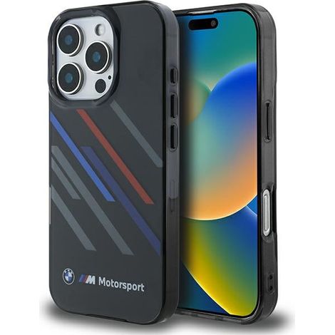 Coque rigide noire BMW BMHCP16L23HTRAK pour iPhone 16 Pro 6,3" à rayures aléatoires Motorsport IML (1/5)