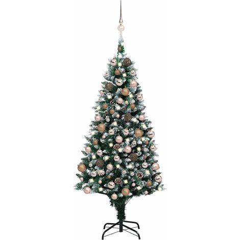 Künstlicher Weihnachtsbaum mit LEDs Kugeln Zapfen 180 cm
