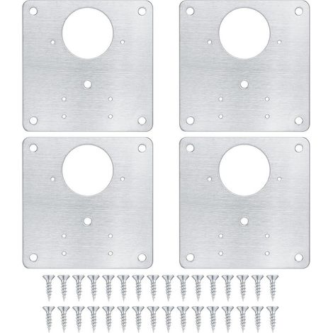 4 placas de reparación para bisagras de armarios, placas de reparación para puertas de armarios de cocina con agujeros, placas planas ocultas de acero inoxidable con tornillos para madera, estantes y  (1/5)