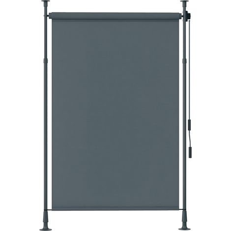 Store manuel rétractable sur pied longueur réglable manivelle installation sans perçage métal alu. polyester gris foncé